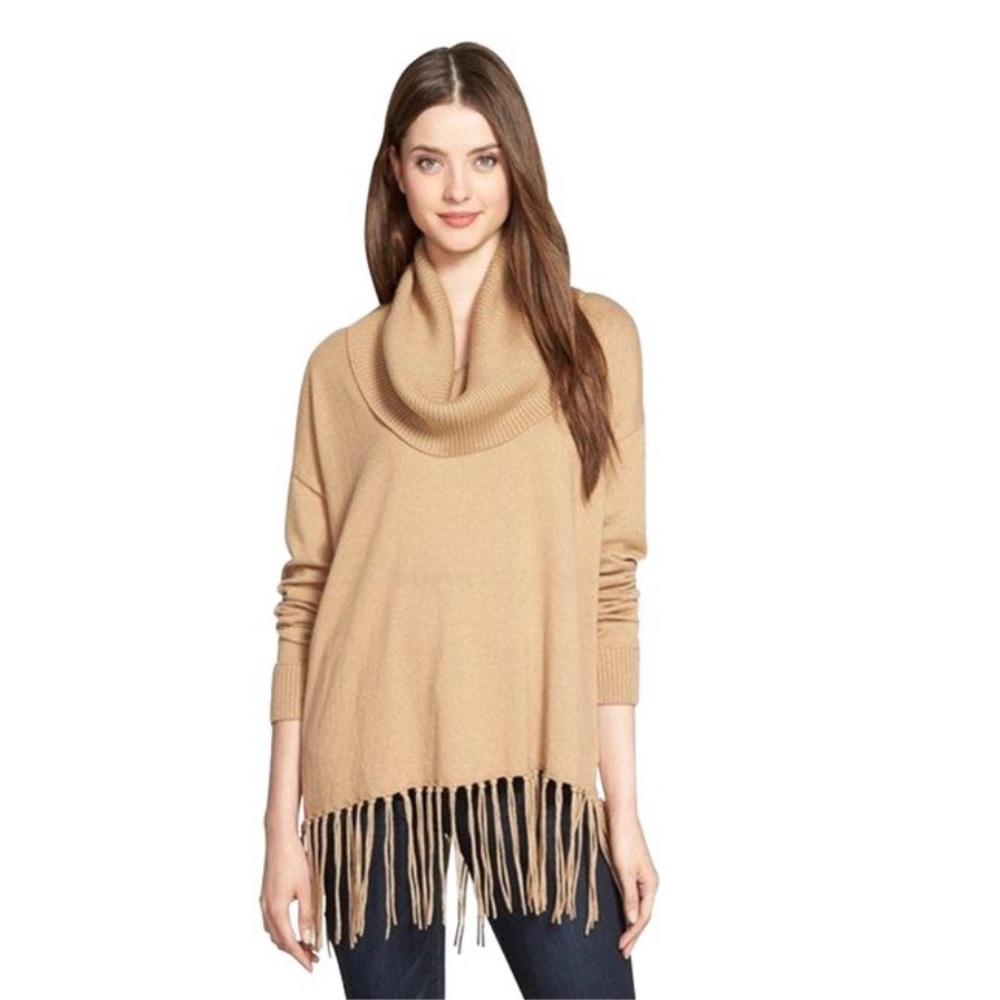 Michael Kors Turtleneck Knotted Fringe Hem Sweater